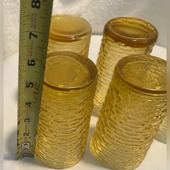 Vintage Anchor Hocking Gold Highball Tumbler 4 Piece Set With 3 Juice Glasses - Picture 9 of 10